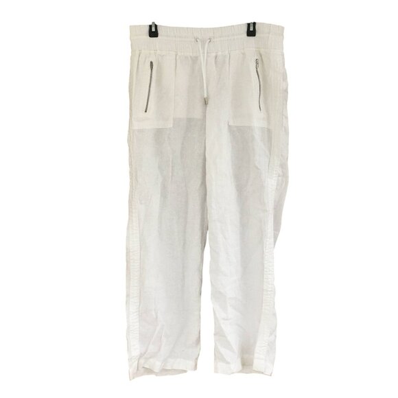 Athleta Cabo Linen Pants Women's Size 16 Casual White Wide Leg Pull On Pockets - Picture 2 of 10